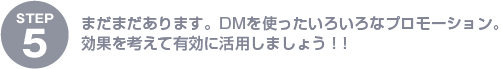 (STEP5)まだまだあります。DMを使ったいろいろなプロモーション。効果を考えて有効に活用しましょう!!